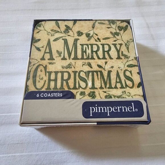 Pimpernel Christmas Blessing Coasters Set Of 6 Cork Backed Heat Resistant - Picture 1 of 7
